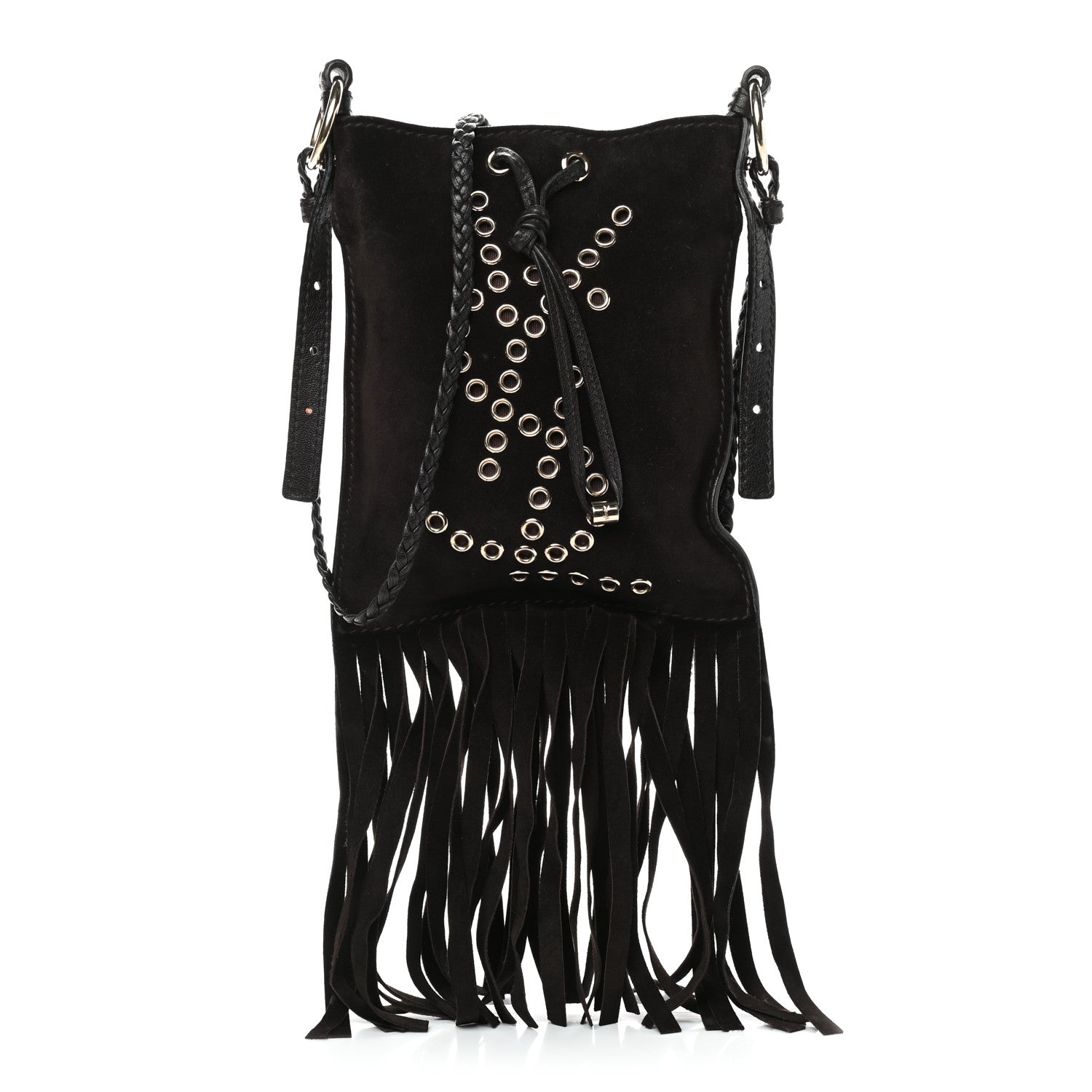Saint Laurent Suede Fringe Messenger Bag Chocolate 1 of 10