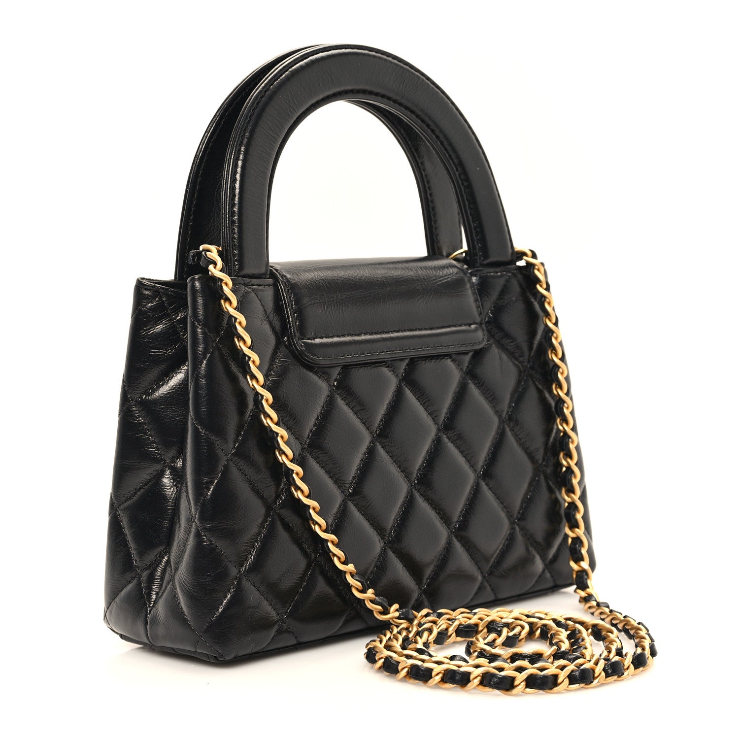 Chanel Shiny Aged Calfskin Quilted Nano Kelly Shopper Black 3 of 11