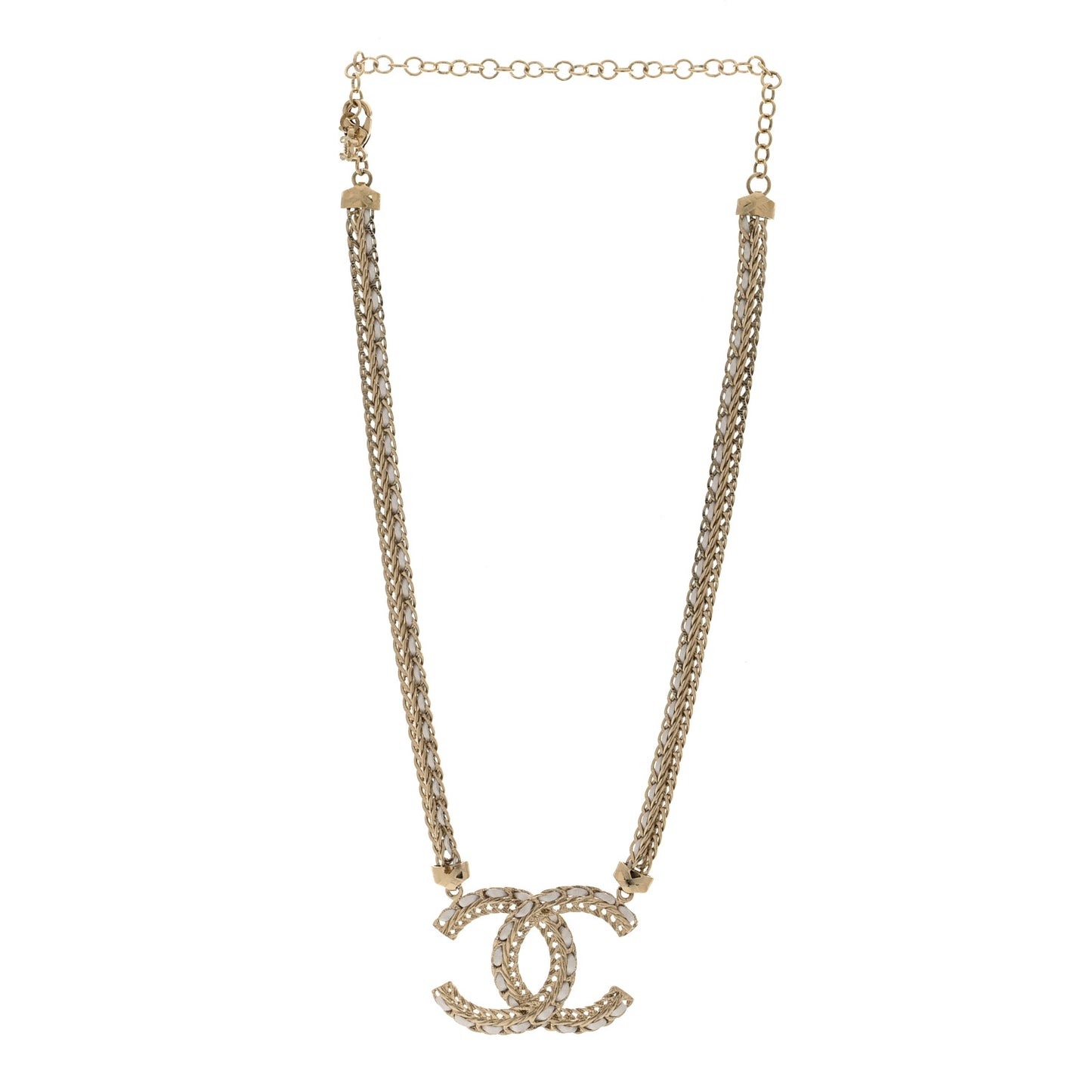 Metal Lambskin CC Chain Necklace Gold White