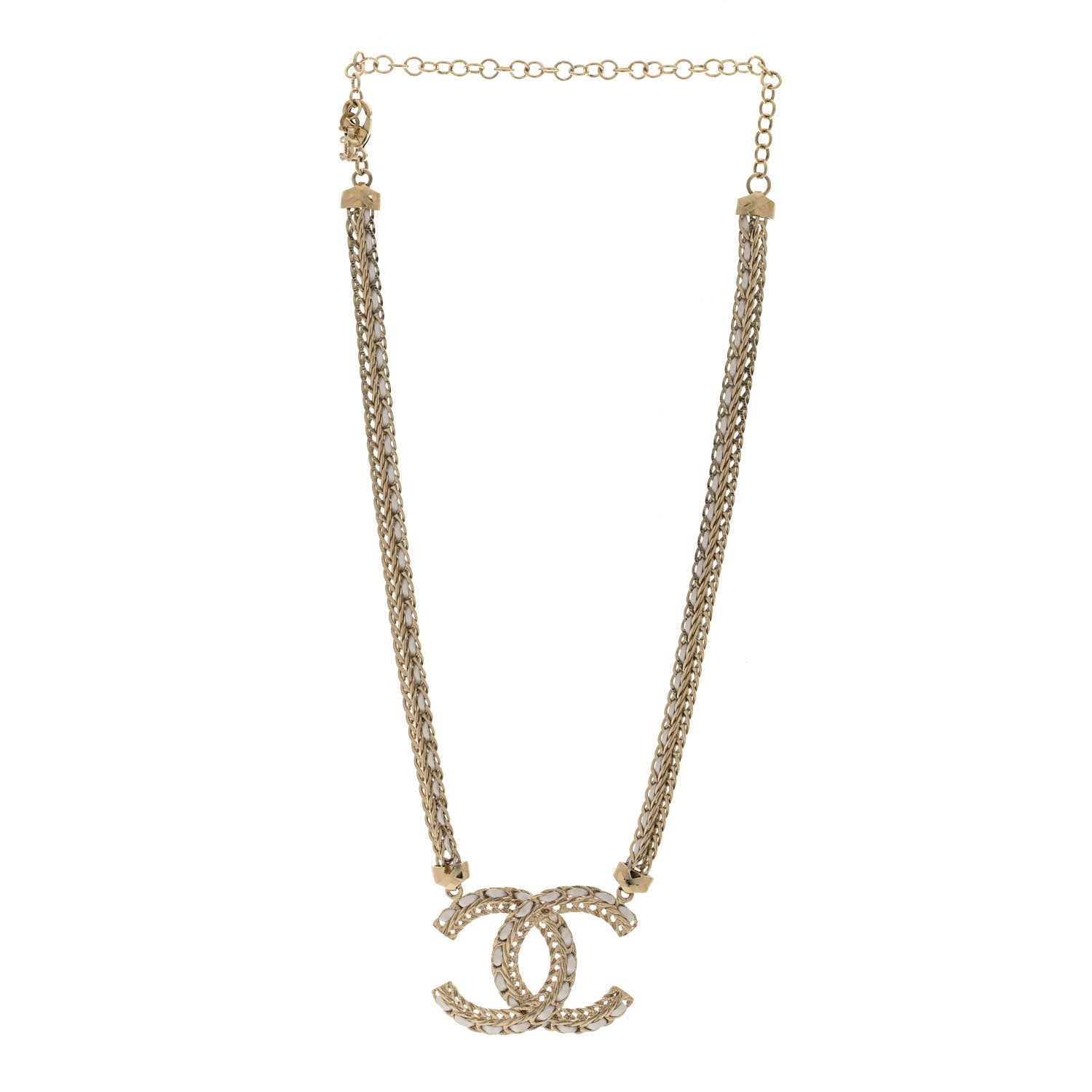 Chanel Metal Lambskin CC Chain Necklace Gold White 3 of 7