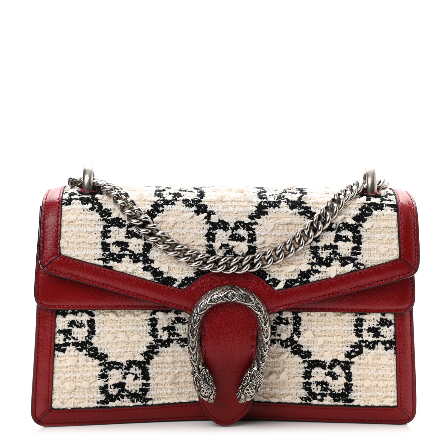 Gucci Tweed GG Monogram Small Dionysus Shoulder Bag White Black Romantic Cherry 1 of 9