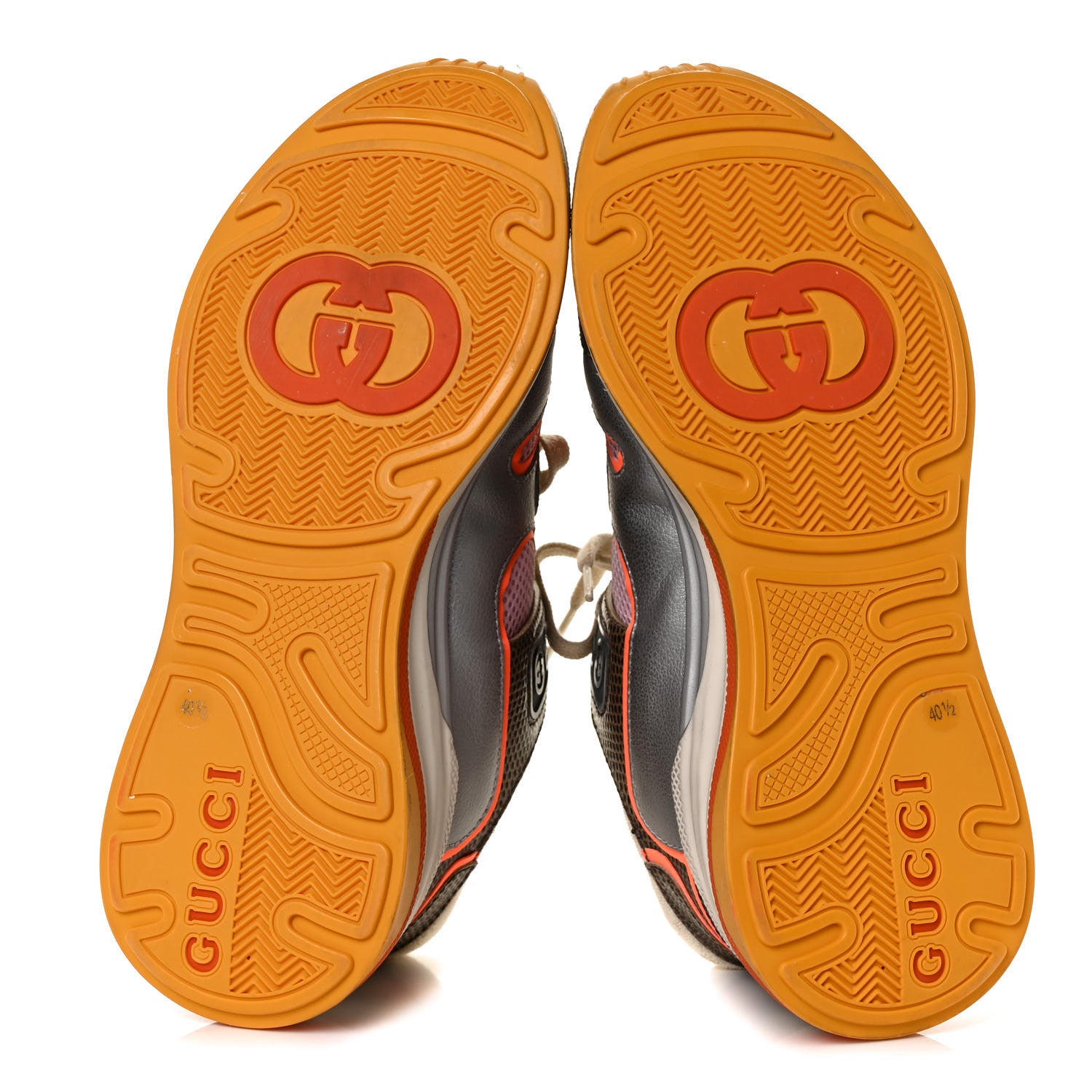 Gucci Calfskin Suede Mesh Lizard Embossed Womens Ultrapace Sneakers 40.5 Silver Anthracite Neon Orange 5 of 8