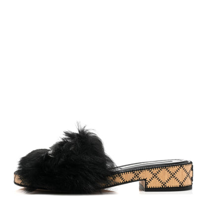 Chanel Shearling Lambskin CC Mules 39 Black White 1 of 9