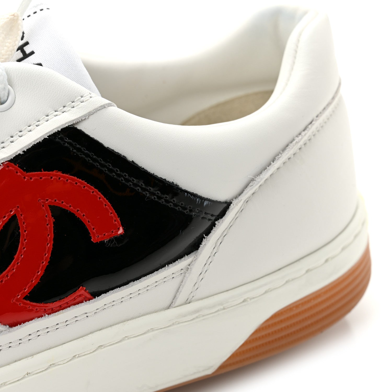 Chanel Calfskin Patent Womens CC Sneakers 40.5 White Black Red 12 of 13