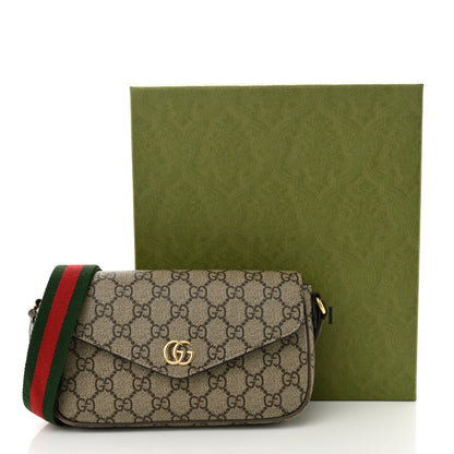 Gucci GG Supreme Monogram Textured Dollar Calfskin Web Mini Ophidia Envelope Shoulder Bag Beige Ebony 12 of 12