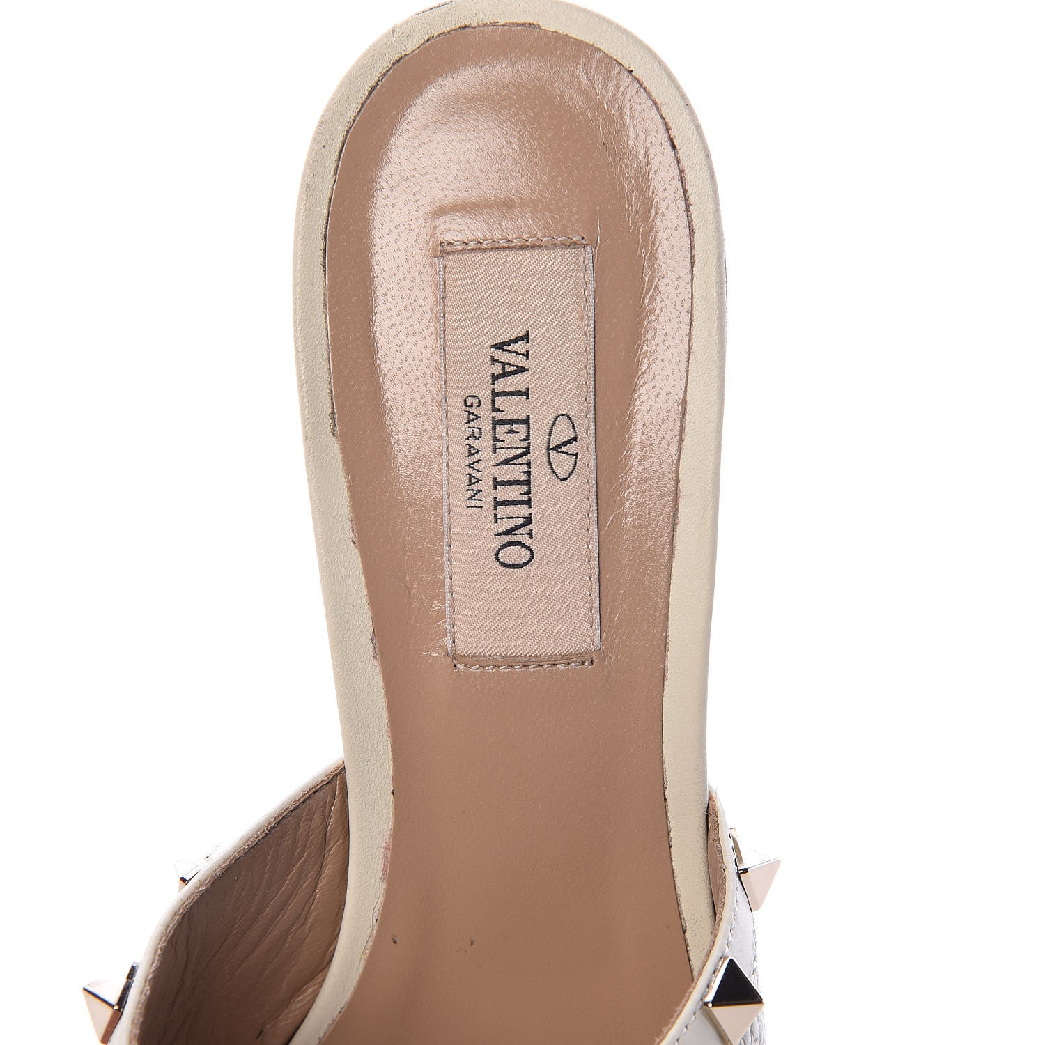 Valentino Garavani Pebbled Calfskin Rockstud Crisscross Slide 60mm Sandals 38 Light Ivory 5 of 8