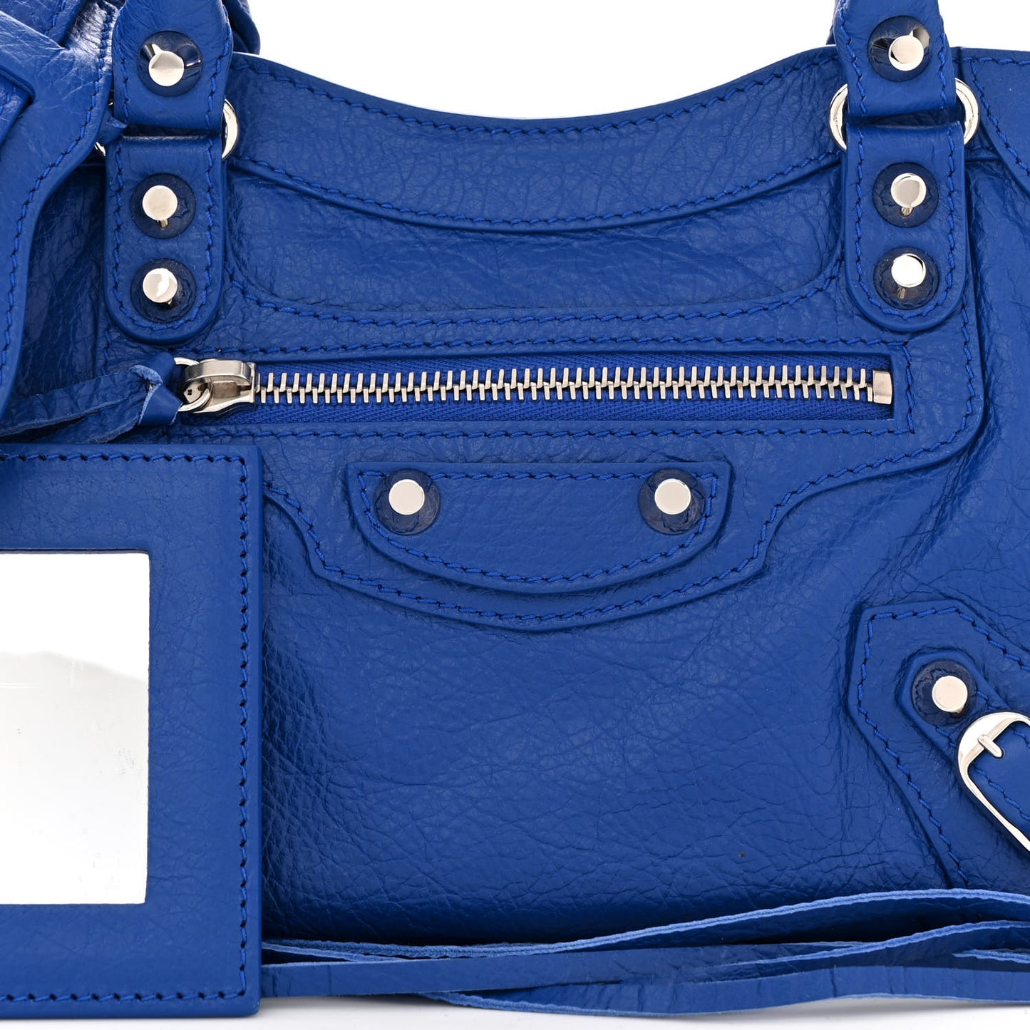 Agneau Classic Silver Hardware Mini City Logo Strap Bleu Electric Black