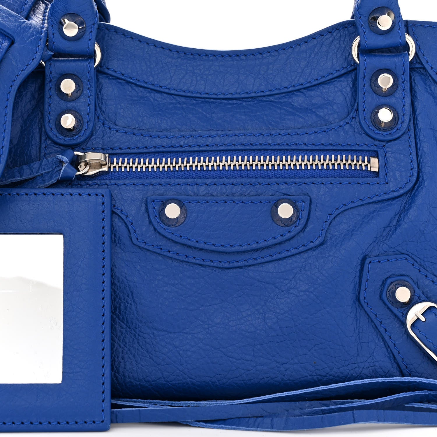Balenciaga Agneau Classic Silver Hardware Mini City Logo Strap Bleu Electric Black 9 of 11