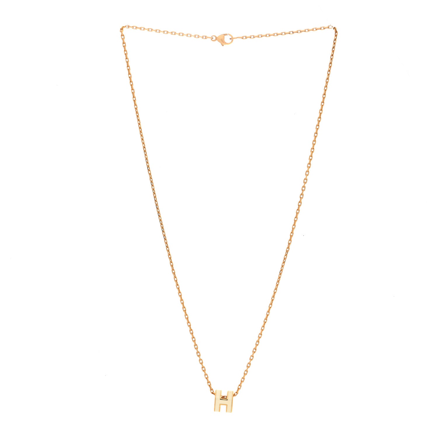 Hermes Lacquered Gold Mini Pop H Pendant Necklace White 3 of 5