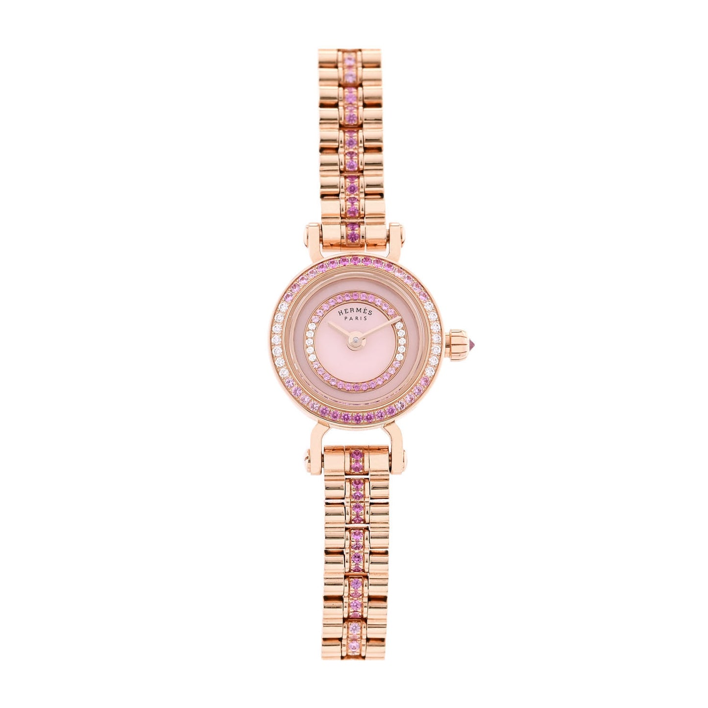 18K Rose Gold Diamond Pink Sapphire 16mm Faubourg Quartz Watch