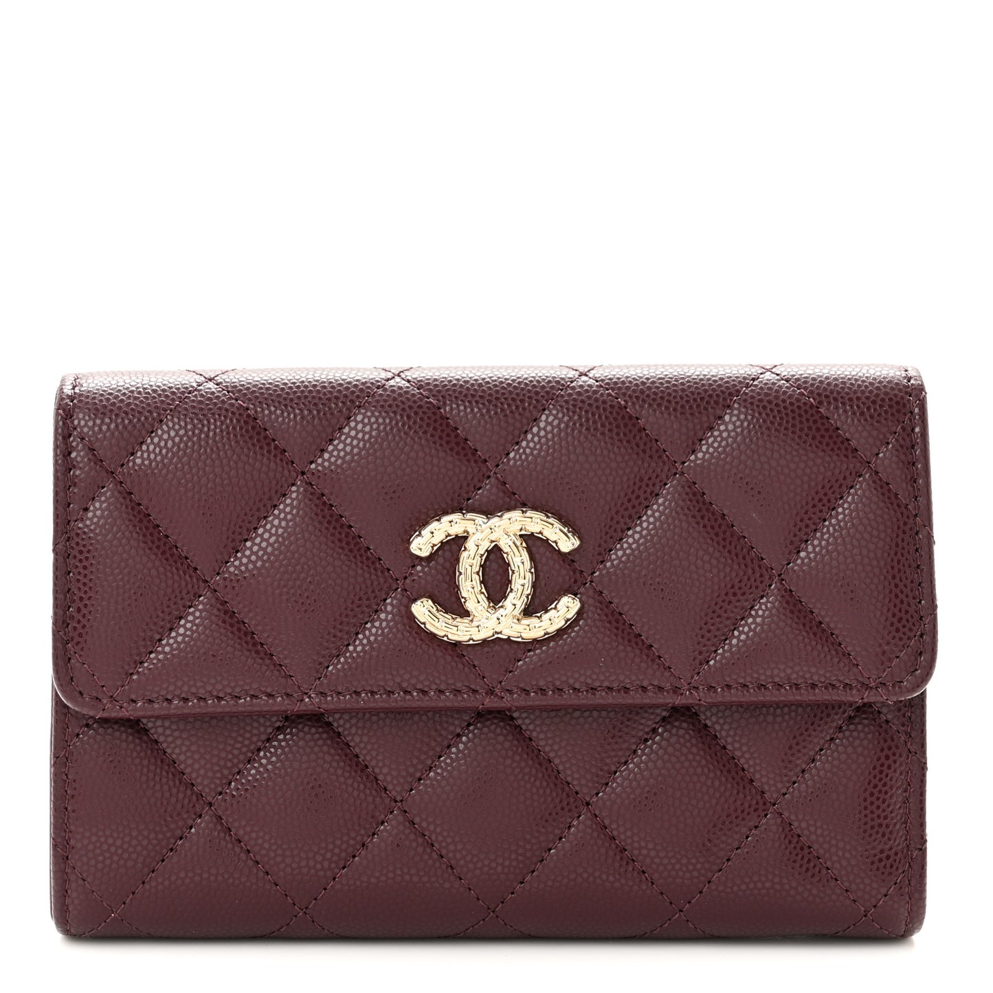 Caviar Quilted Chain Embossed CC Medium Flap Wallet Dark Burgundy