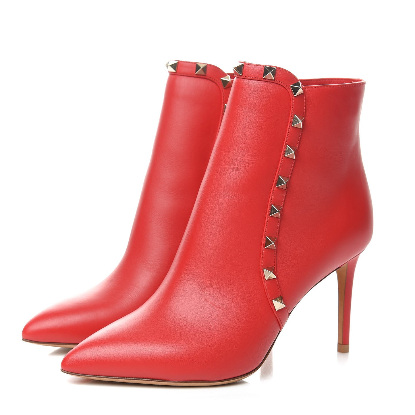 Calfskin Rockstud 85mm Ankle Booties 36.5 Rouge Pur