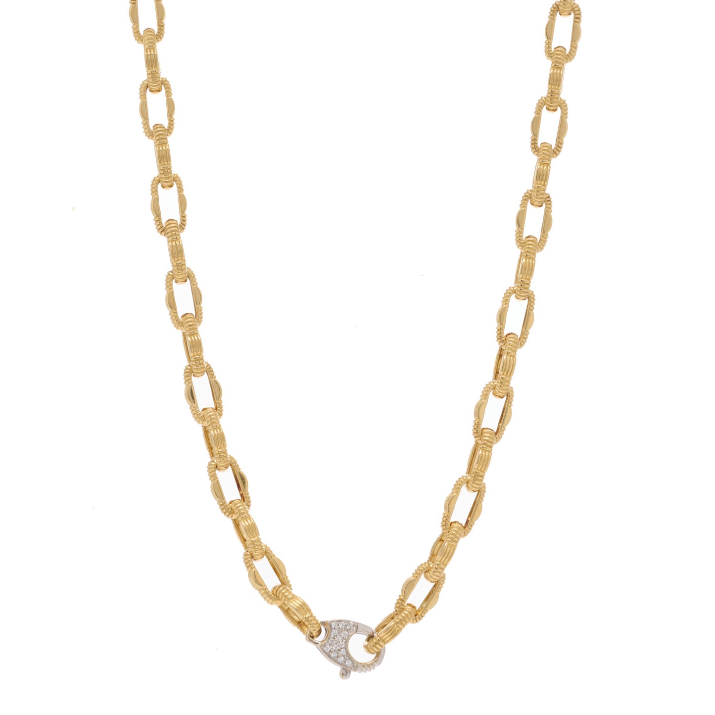 18K Yellow White Gold Diamond Appassionata Link Pave Necklace