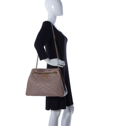 Gucci Calfskin Matelasse Medium GG Marmont Shoulder Tote Bag Porcelain Rose 2 of 9