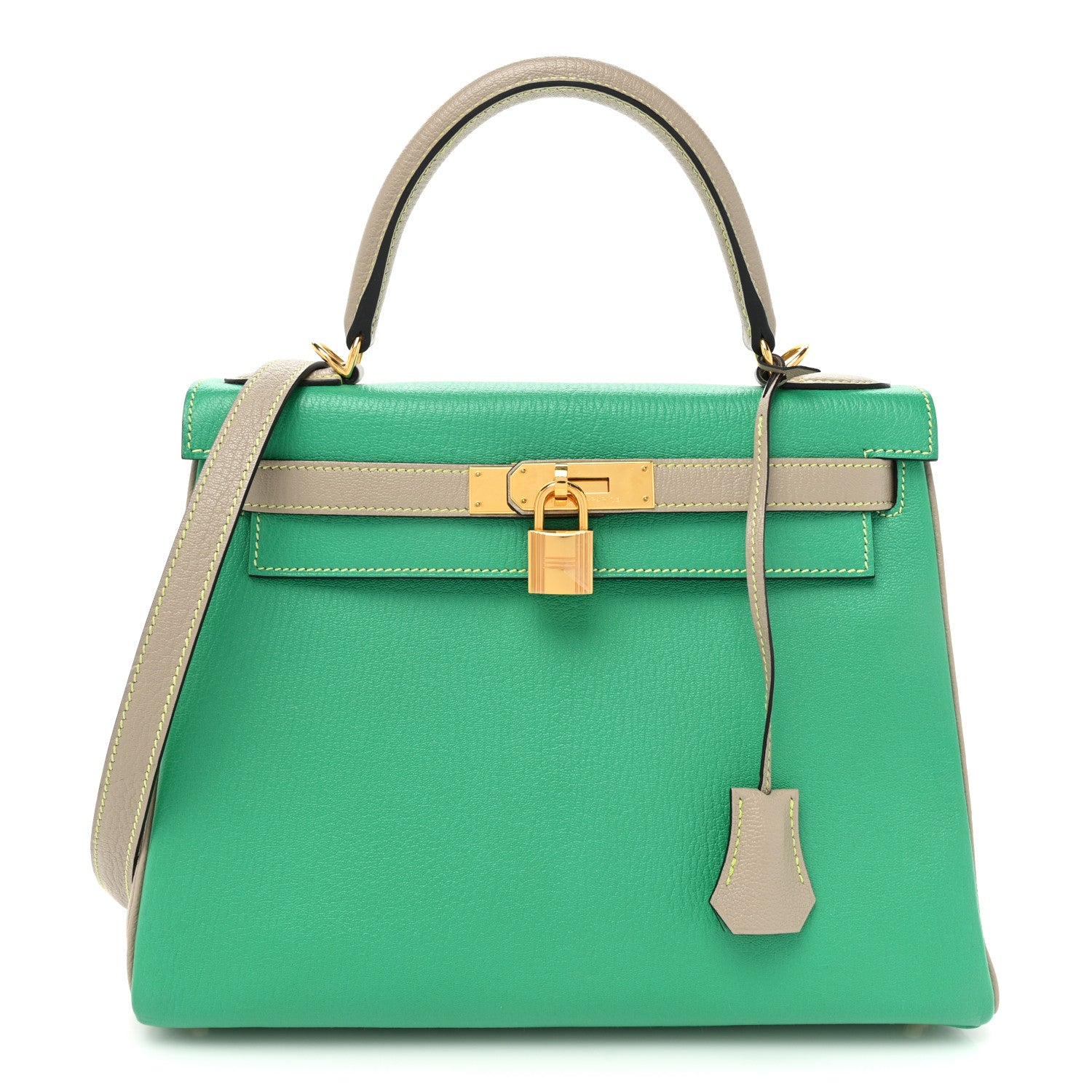 Hermes Chevre Mysore Horseshoe Kelly Retourne 28 Menthe Gris Tourterelle 1 of 12