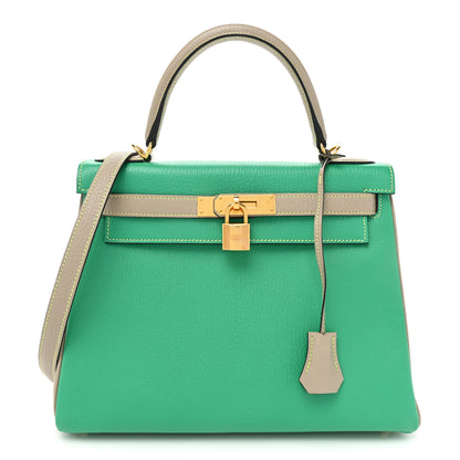 Hermes Chevre Mysore Horseshoe Kelly Retourne 28 Menthe Gris Tourterelle 1 of 12
