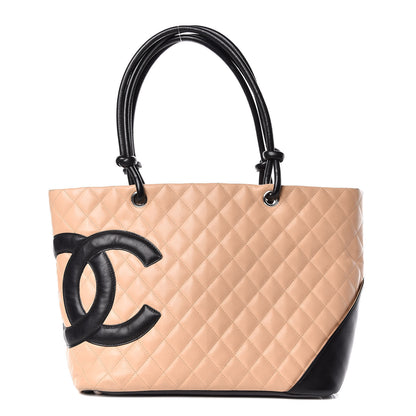 Chanel Calfskin Quilted Large Cambon Tote Beige Black 1 of 17