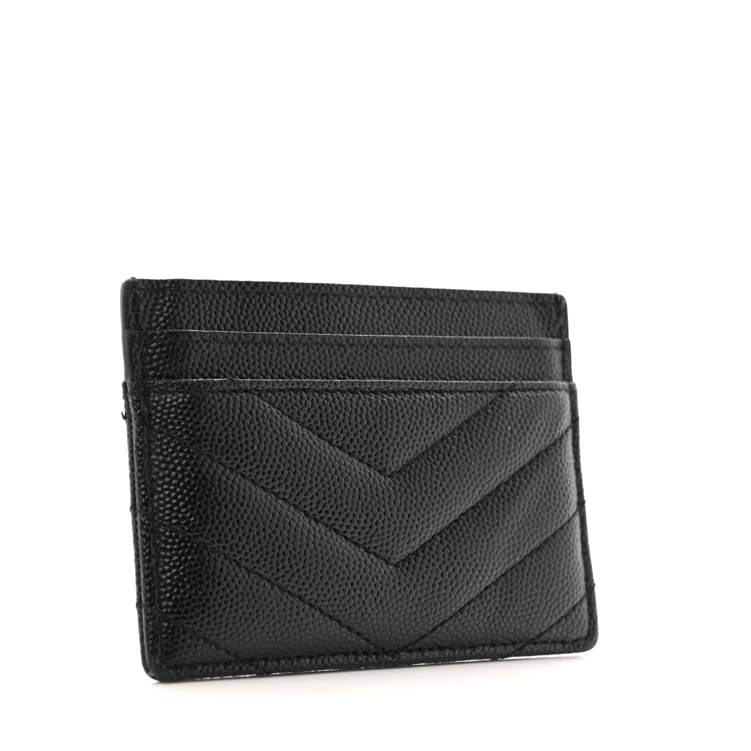 Saint Laurent Grain De Poudre Matelasse Chevron Monochrome Monogram Credit Card Case Black 3 of 9