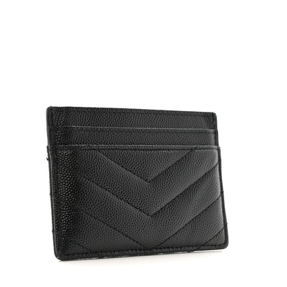Saint Laurent Grain De Poudre Matelasse Chevron Monochrome Monogram Credit Card Case Black 3 of 9