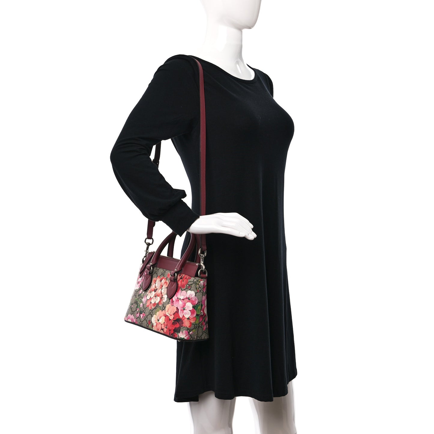 GG Supreme Monogram Blooms Mini Zip Top Tote Beige Multicolor Dry Rose