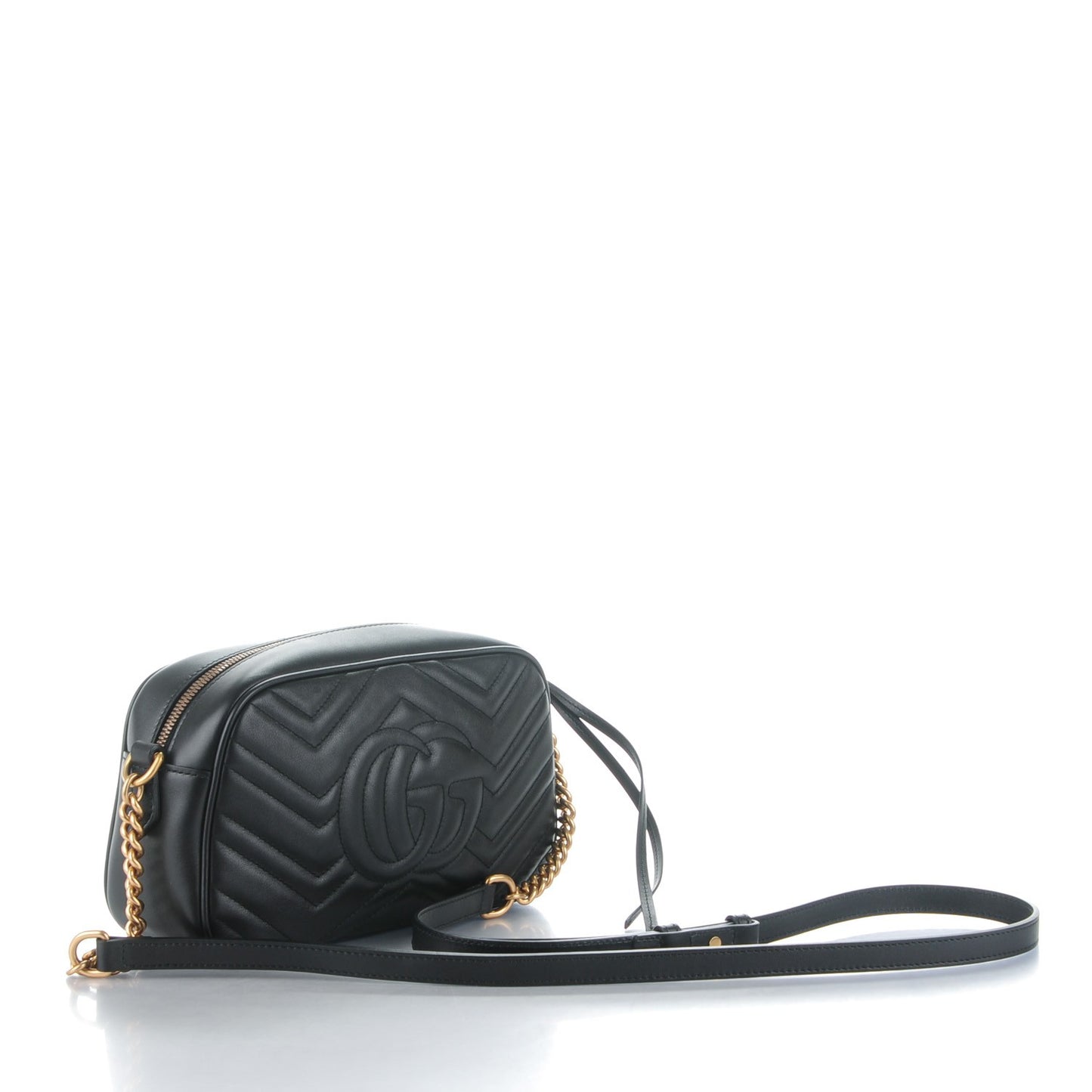 Calfskin Matelasse Small GG Marmont Chain Shoulder Bag Black