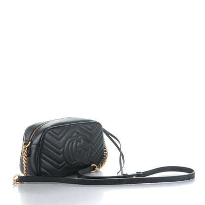 Gucci Calfskin Matelasse Small GG Marmont Chain Shoulder Bag Black 3 of 7