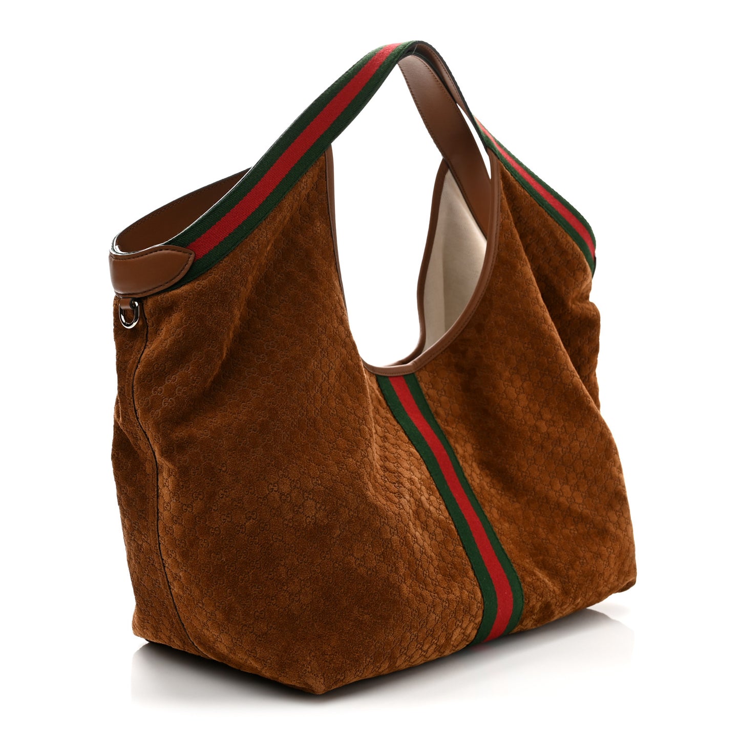 Suede GG Monogram Web Large Giglio Tote Brown