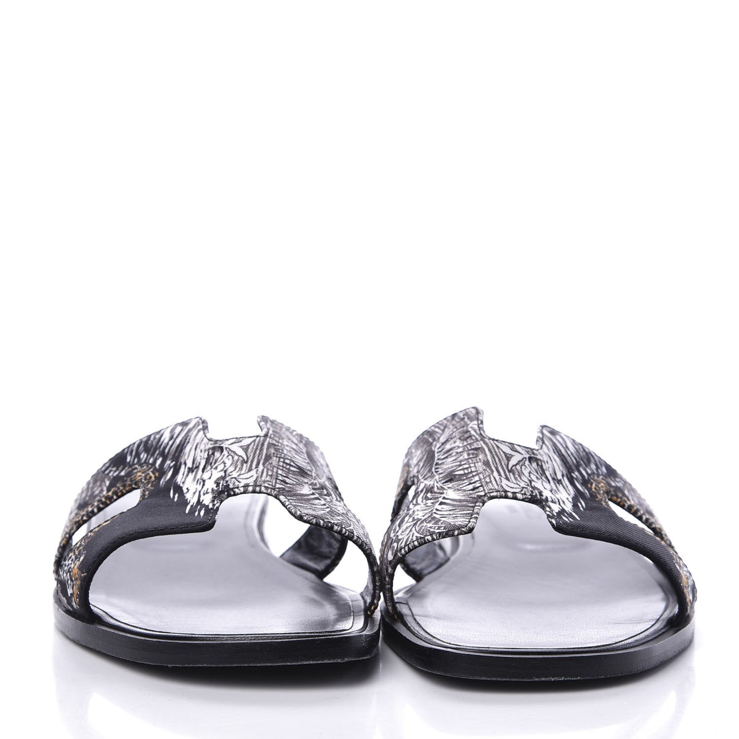 Hermes Silk Printed Equateur Tattoo Oran Sandals 37.5 Black 3 of 9