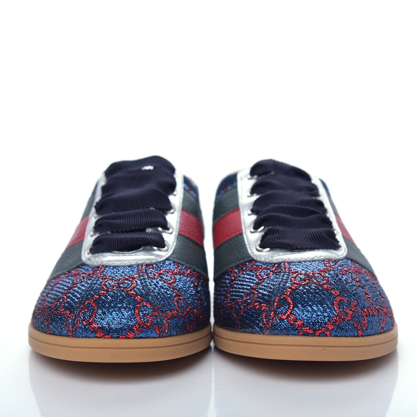 Lurex Calfskin Web GG Monogram Womens Falacer Sneakers 36 Iridescent Blue Iridescent Red Silver