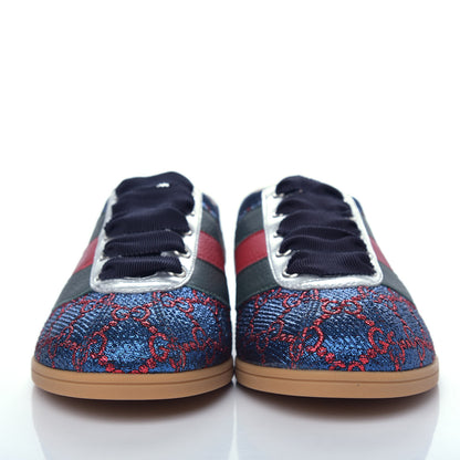 Gucci Lurex Calfskin Web GG Monogram Womens Falacer Sneakers 36 Iridescent Blue Iridescent Red Silver 2 of 13