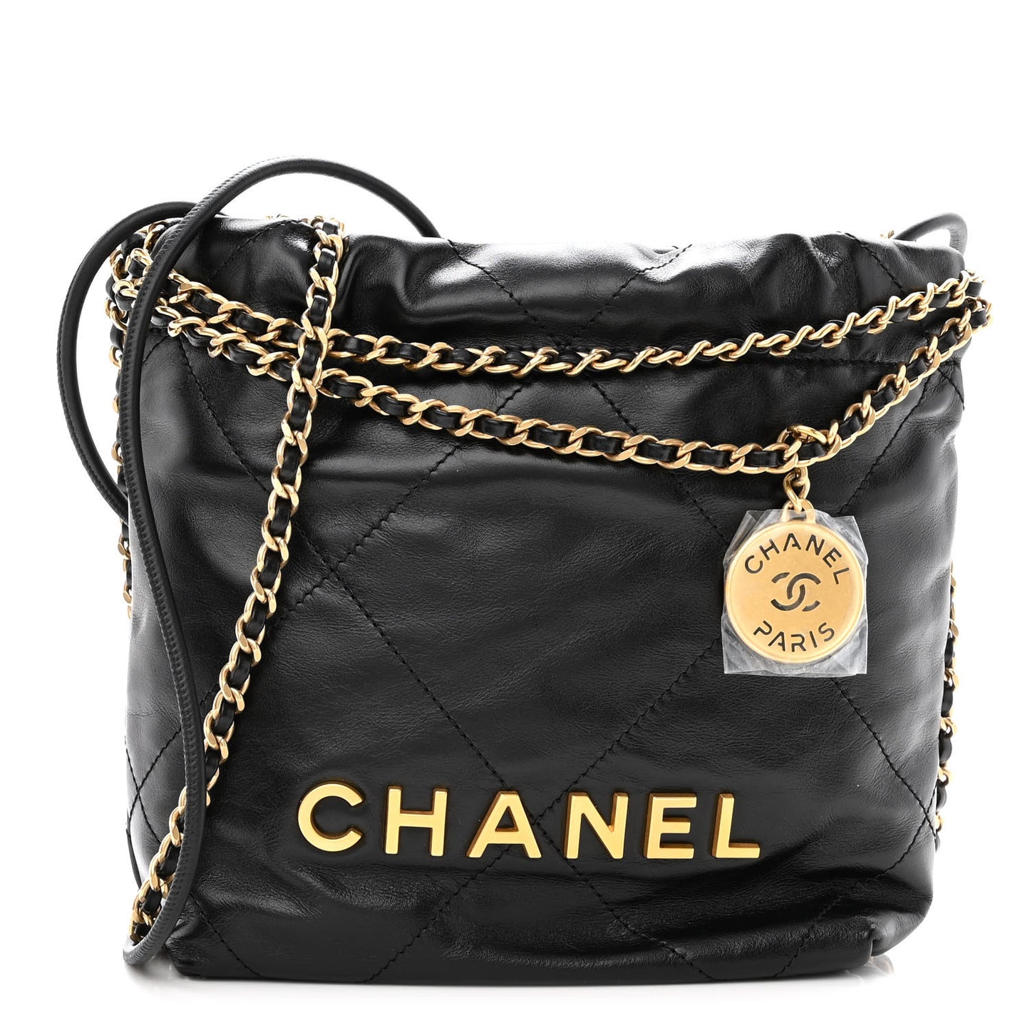 Shiny Calfskin Quilted Mini Chanel 22 Black