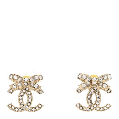 Chanel Crystal CC Bow Dangle Earrings Gold 1 of 5