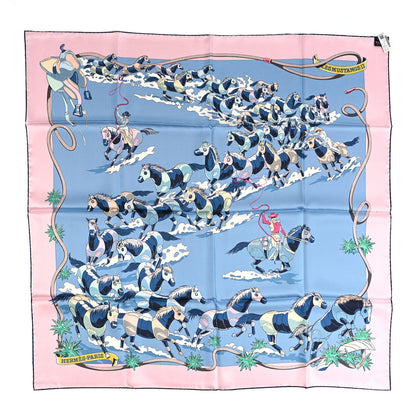 Hermes Silk Les Mustangs Double Face Scarf 90 Rose Vif Bleu Multicolor 2 of 6