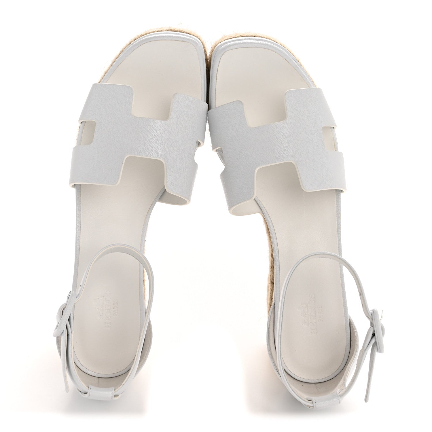 Hermes Goatskin Elda Espadrille Wedge Sandals 38 White 1784578