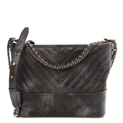 Chanel Metallic Caviar Chevron Quilted Medium Gabrielle Hobo Dark Silver Gold 1 of 10