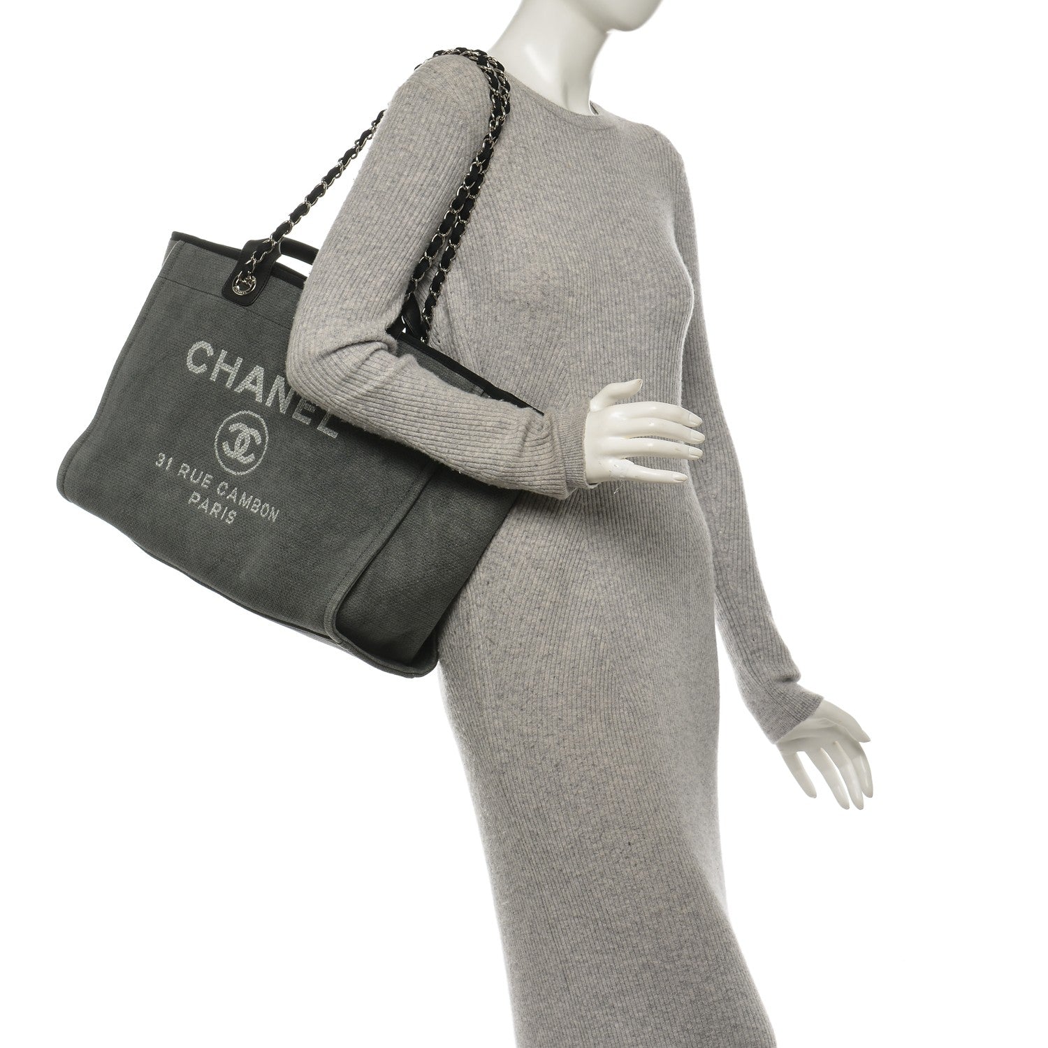 Chanel Canvas Large Deauville Tote Dark Grey 2 of 6