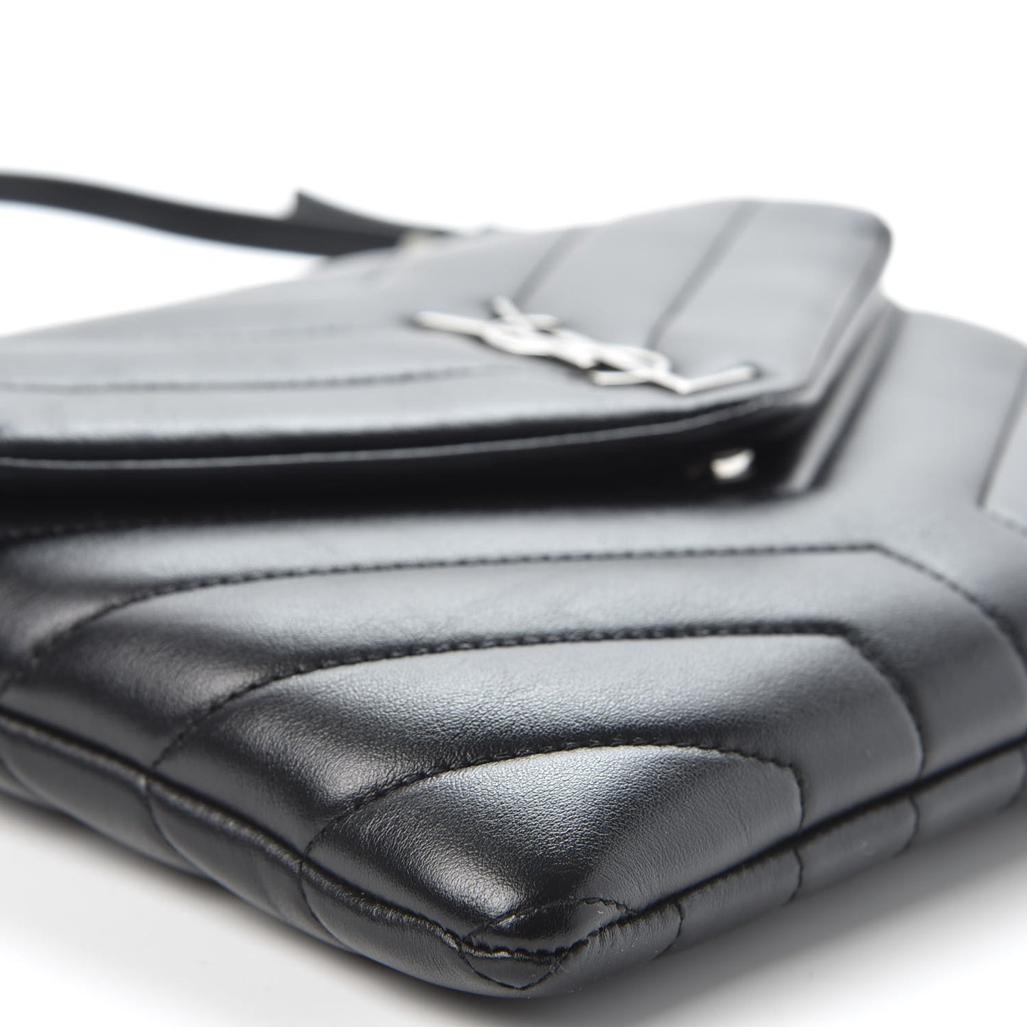 Calfskin Y Quilted Monogram Loulou Flap Bag Black