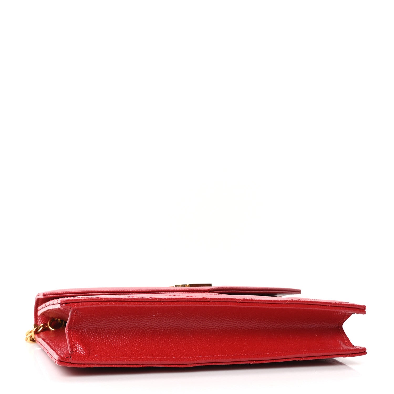 Saint Laurent Grain De Poudre Matelasse Chevron Monogram Envelope Chain Wallet  New Red 4 of 12