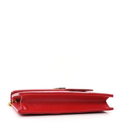 Saint Laurent Grain De Poudre Matelasse Chevron Monogram Envelope Chain Wallet  New Red 4 of 12