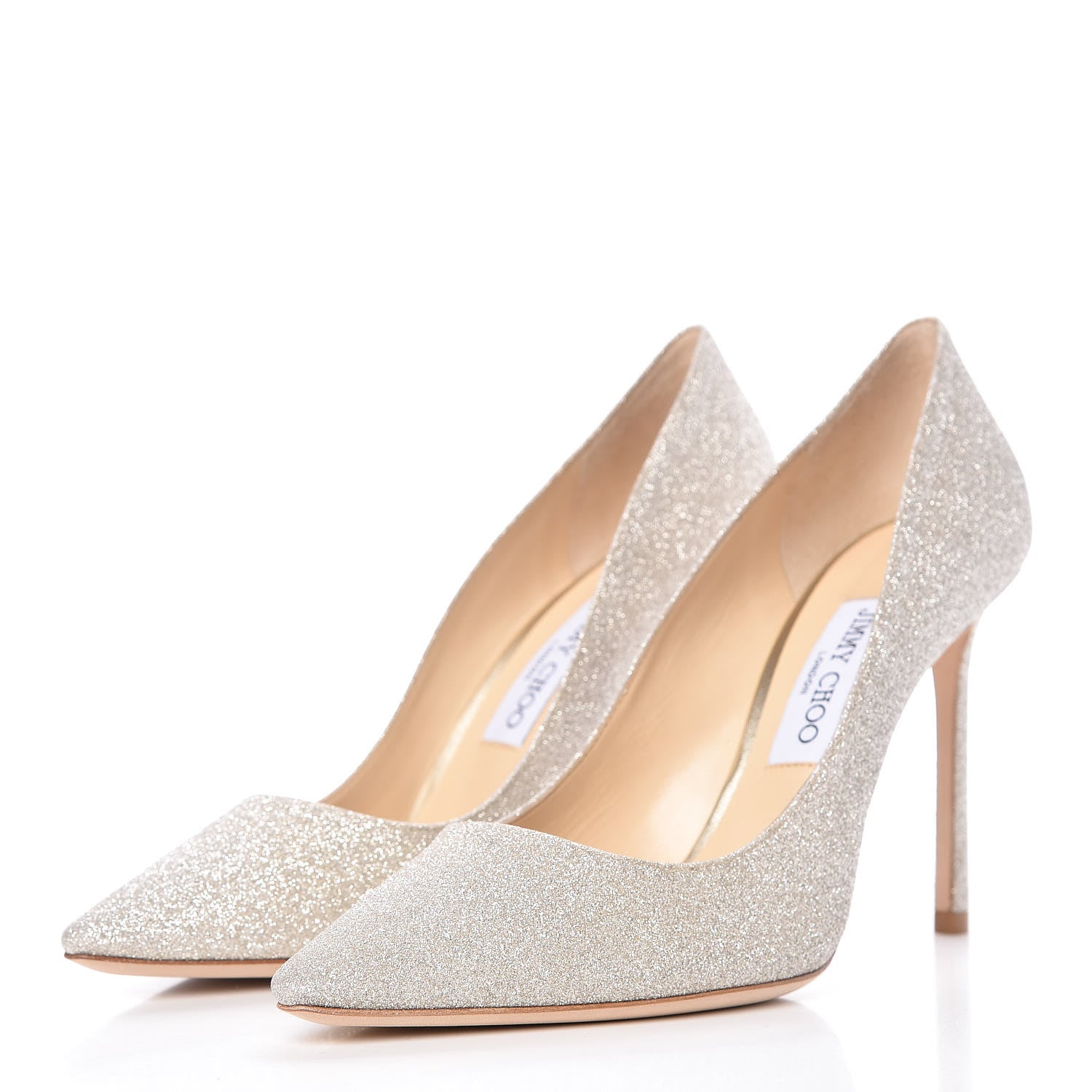 Jimmy Choo Glitter Pointy Toe Romy 100 Pumps 39 Platinum Ice 3 of 10