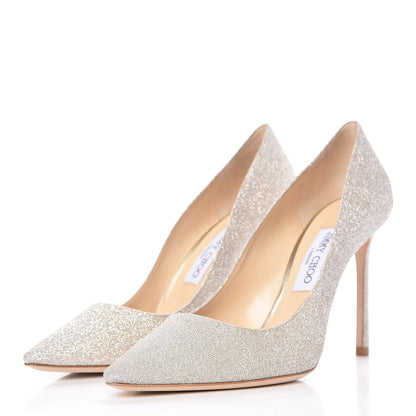 Jimmy Choo Glitter Pointy Toe Romy 100 Pumps 39 Platinum Ice 3 of 10