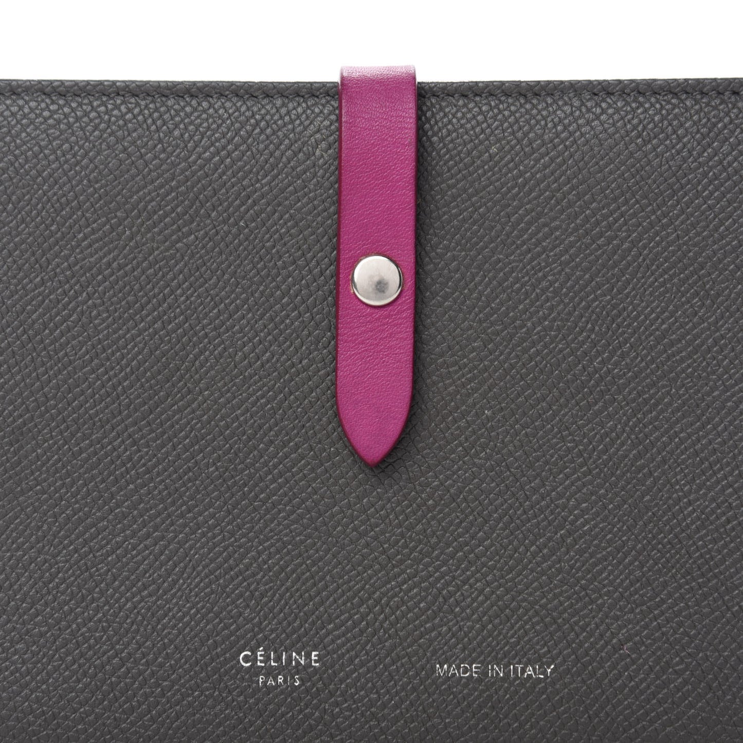 Grained Sleek Calfskin Large Multifunction Strap Wallet Grey