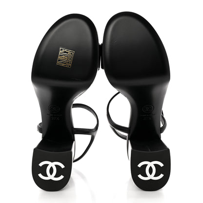 Chanel Lambskin Logo Platform Sandals 37.5 Black 6 of 11
