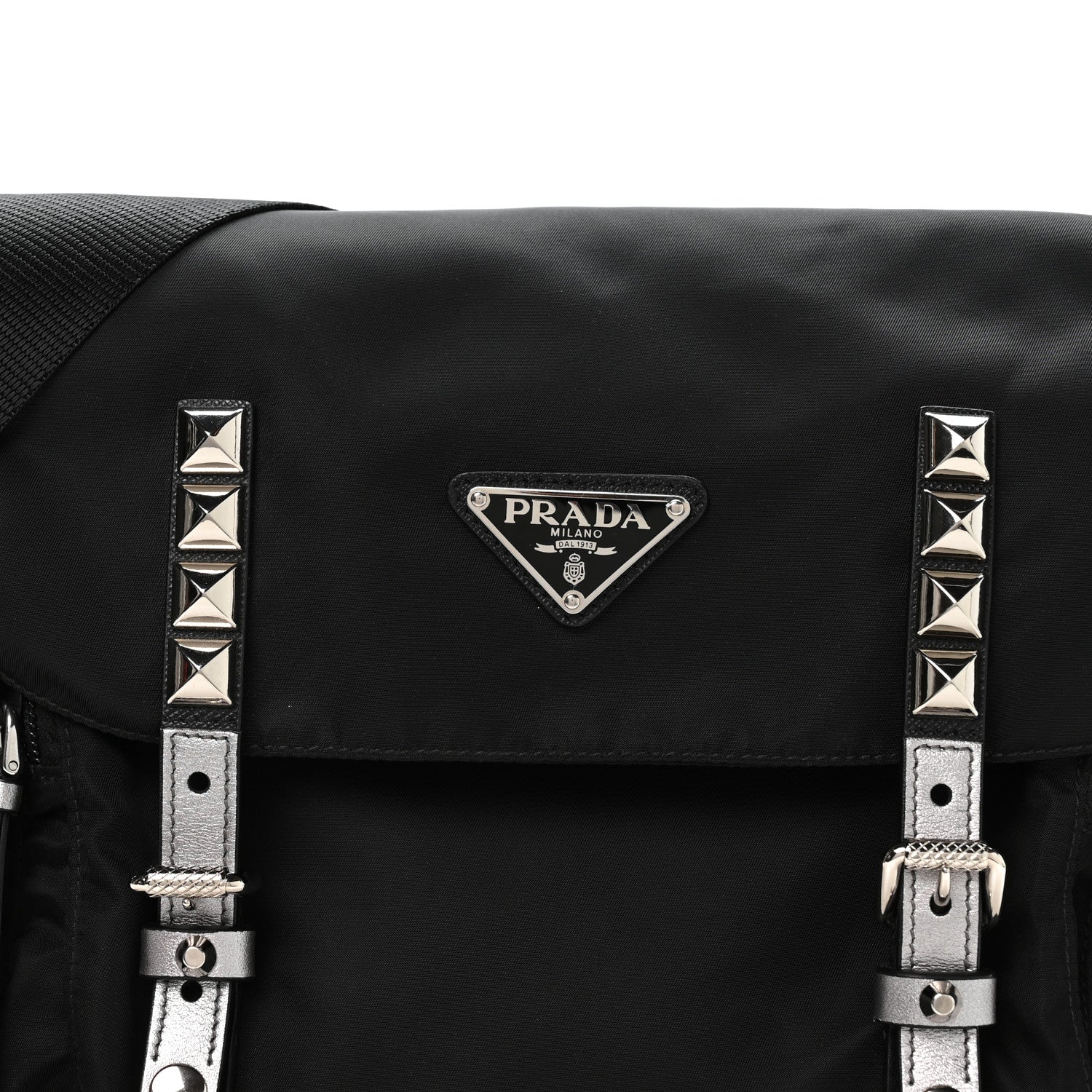 Prada Nylon New Vela Studded Messenger Bag Black 8 of 11