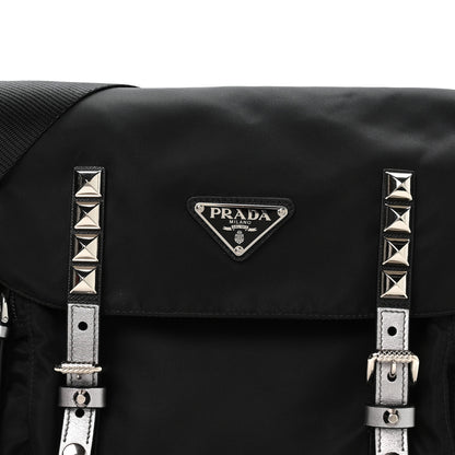 Prada Nylon New Vela Studded Messenger Bag Black 8 of 11