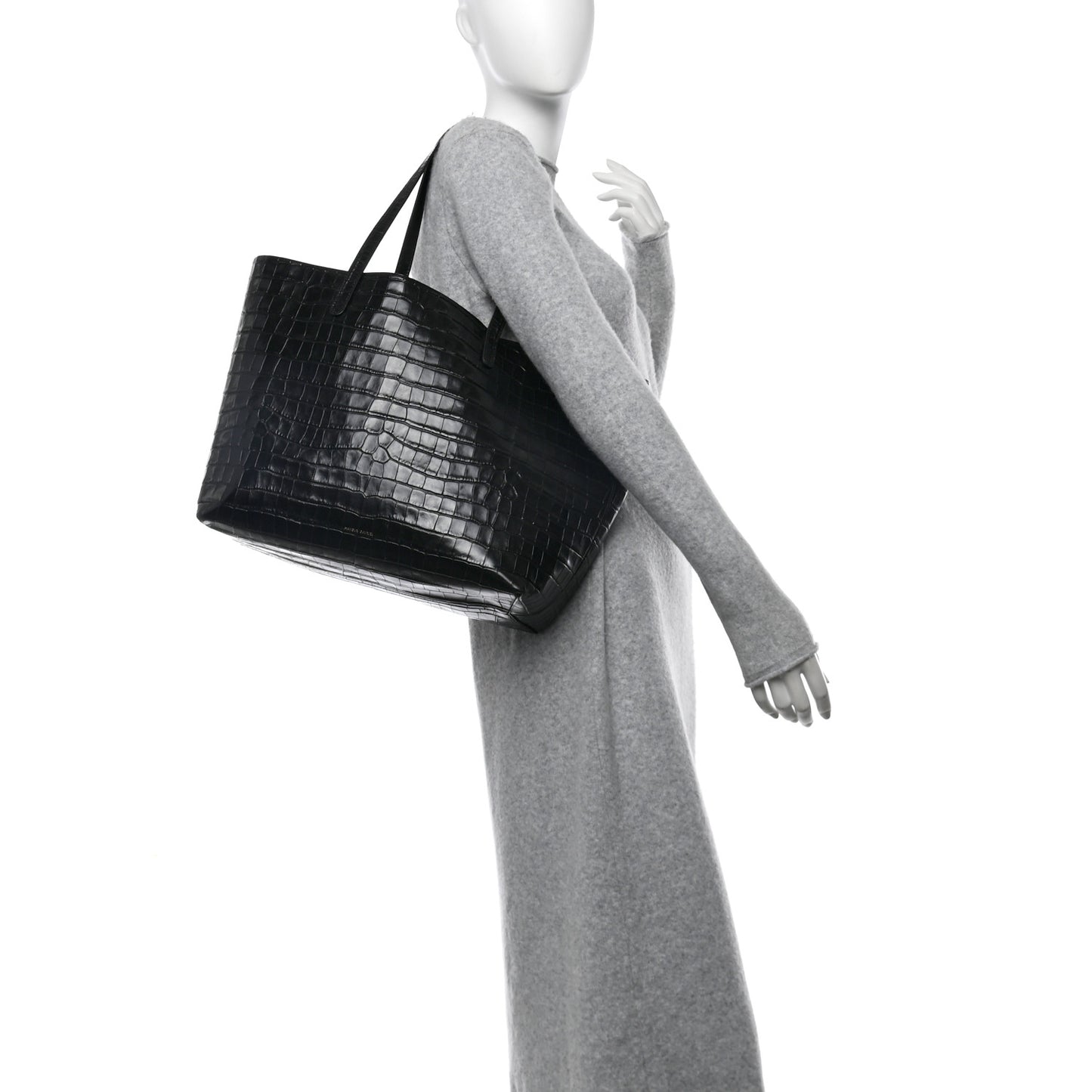Calfskin Crocodile Embossed Large Shopping Tote Black
