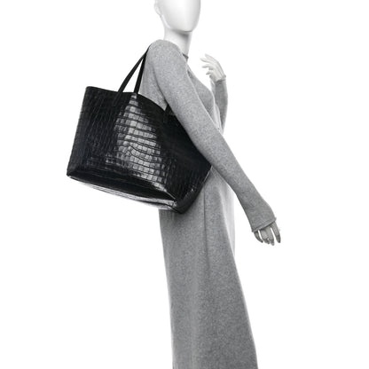 Mansur Gavriel Calfskin Crocodile Embossed Large Shopping Tote Black 2 of 12
