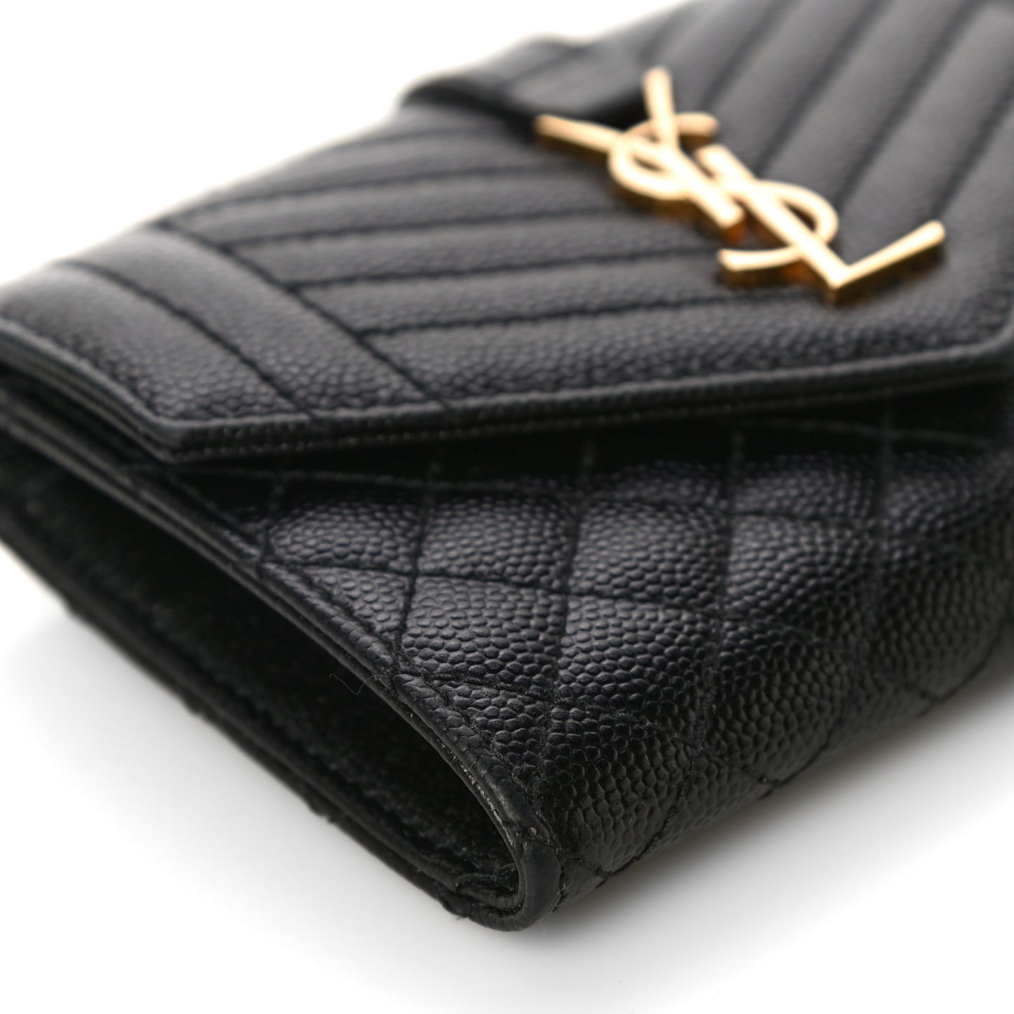 Grain De Poudre Textured Mixed Matelasse Triquilt Small Monogram Envelope Wallet Black
