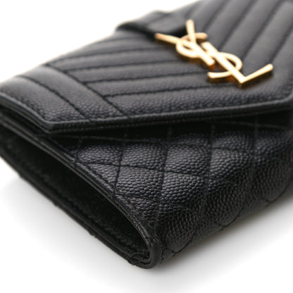 Saint Laurent Grain De Poudre Textured Mixed Matelasse Triquilt Small Monogram Envelope Wallet Black 8 of 10