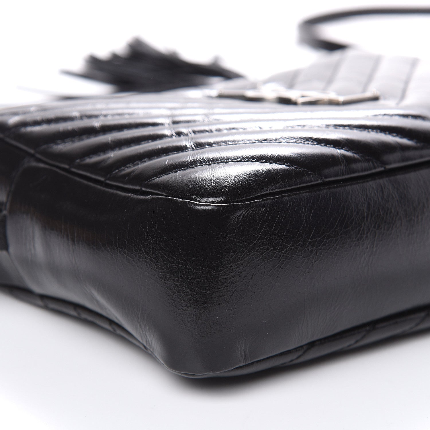 Saint Laurent Cracked Shiny Calfskin Matelasse Monogram Lou Camera Bag Black 8 of 9